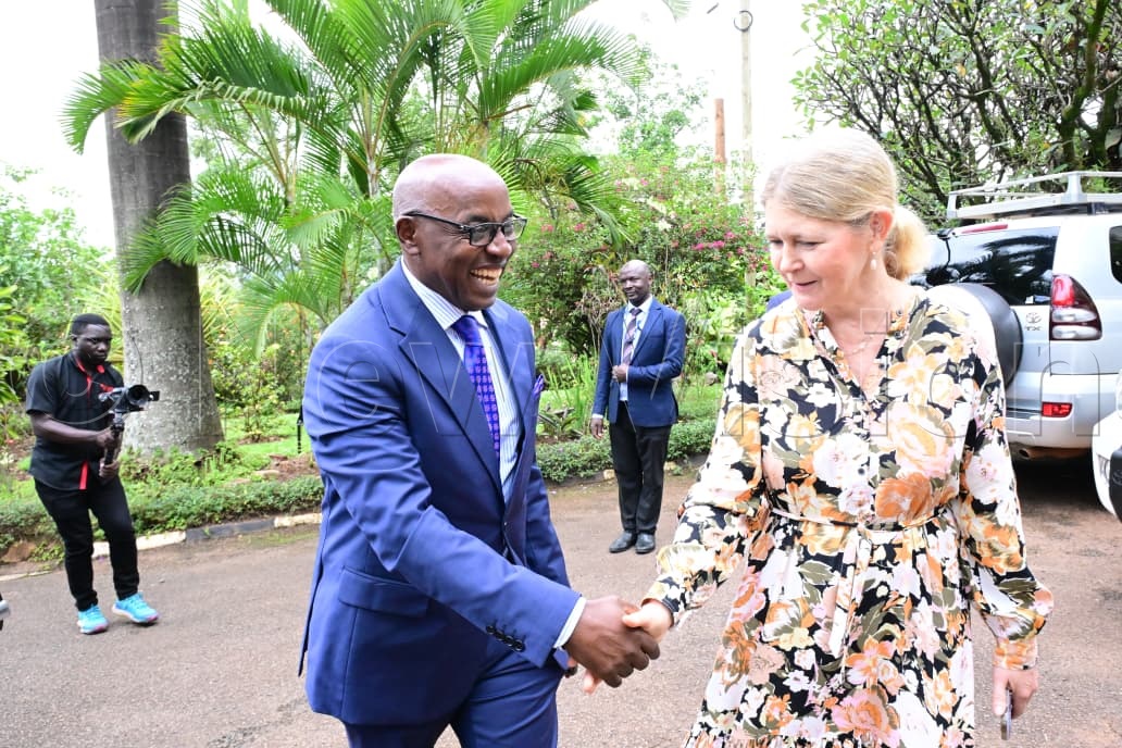 Chief Justice Flavian Zeija being welcomed by H.E. Maria H&aring;kansson on arrival.