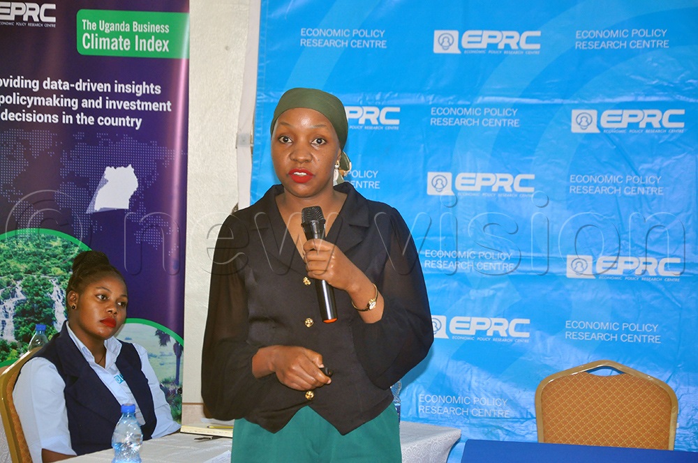 Rehema Kahunde, research analyst at the Economic Policy Research Centre (EPRC) presenting the index at the EPRC offices at Makerere University, Kampala. (Photo by John Odyek)