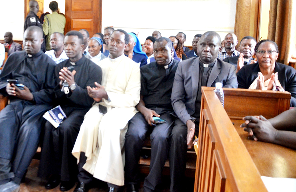 A packed court room with huge numbers, including the clergy, nuns and laity leaders from Masaka Diocese. (Courtesy)