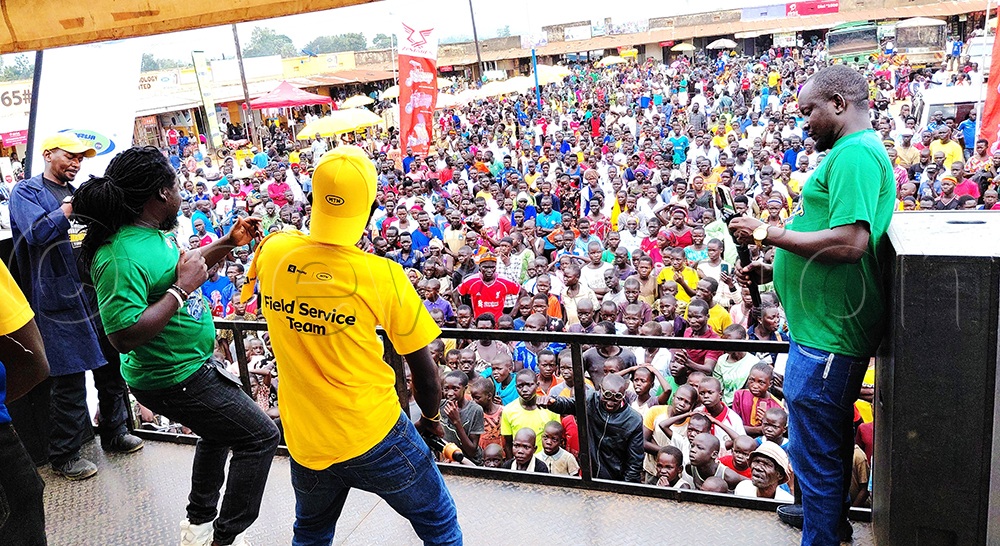 Patrick Mungufeni, the masters of Ceremony and MTN representative entertaining revelers during the Garimoshi in Maracha. (Credit: Robert Adiga)