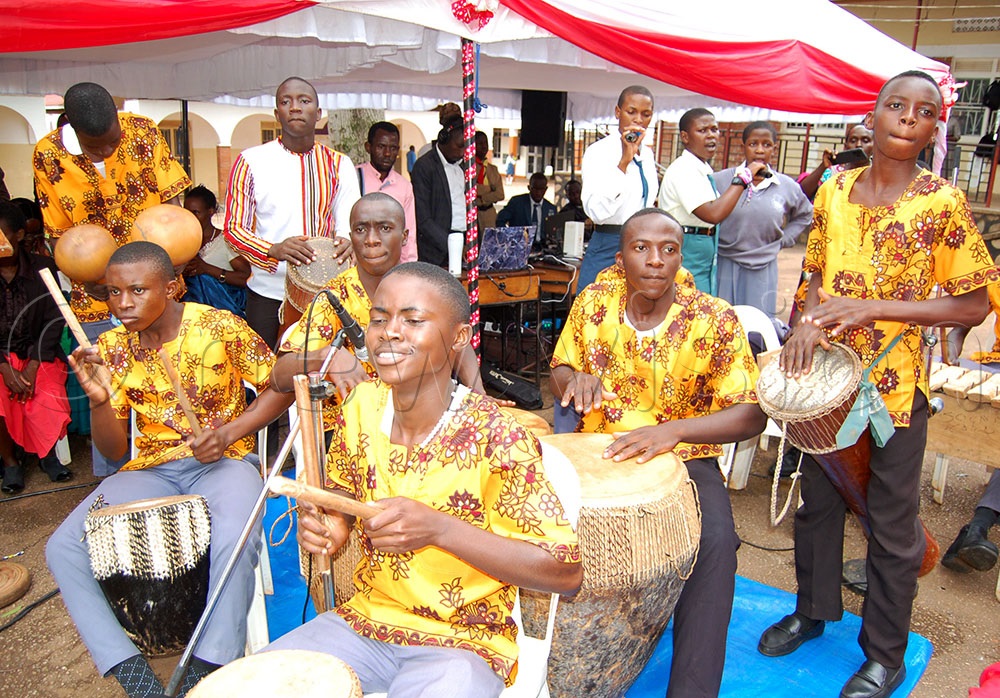 The cultural ensemble of Kisubi Mapeera SS entertaining the pilgrims during the function. (Photo by Mathias Mazinga)