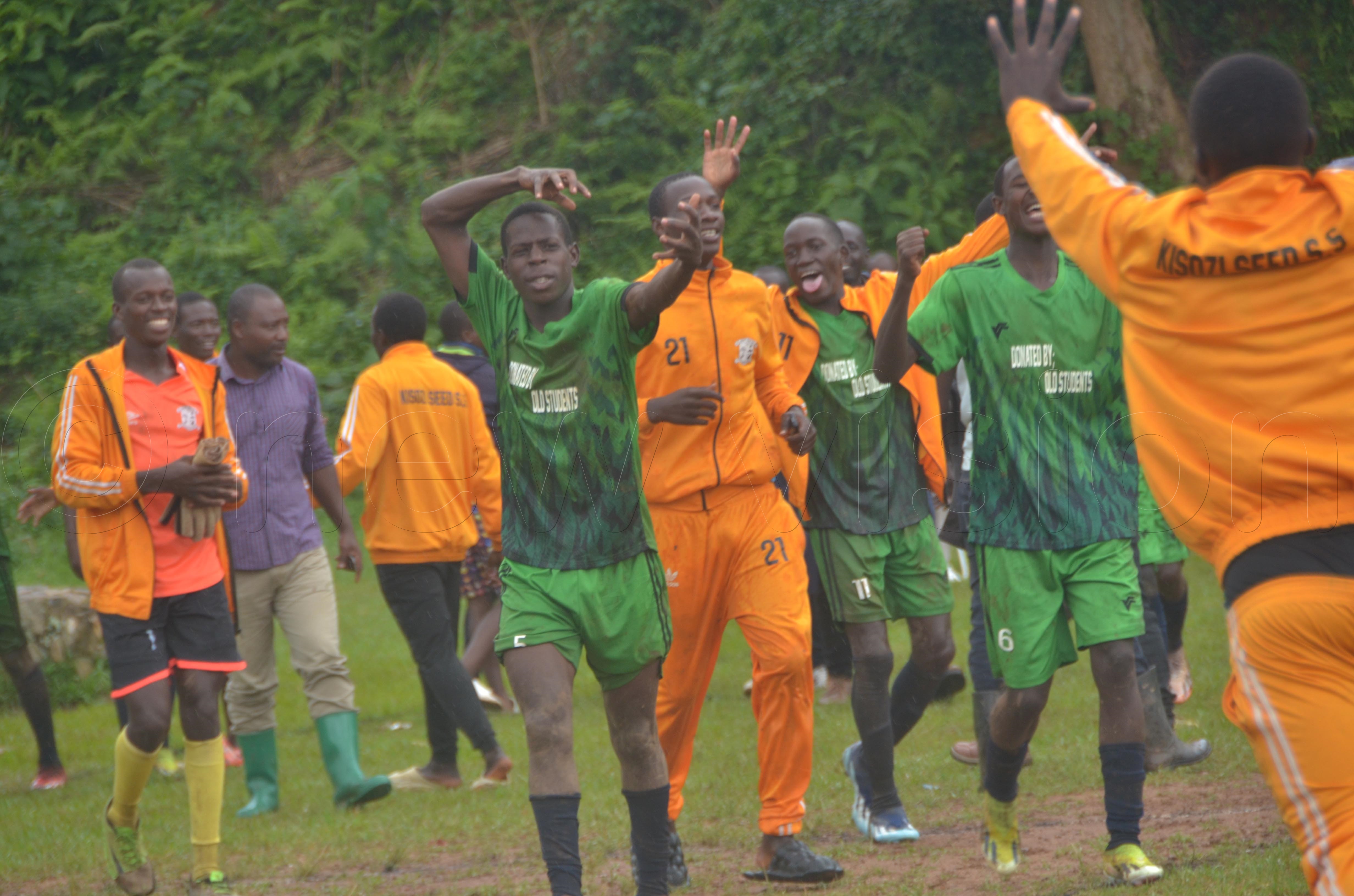 Kisozi Seed School players celebrate after eliminating Kawempe Moslem. PHOTO: Aloysius Byamukama