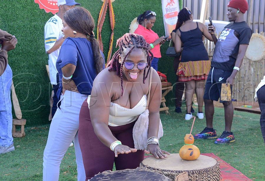 A lady enjoying the drums