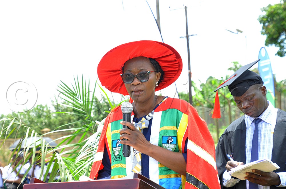 Harriet Kwagala, the Principal Butabika Psychiatric Nursing School addressing during the 7th graduation ceremony. (Photo by Nancy Nanyonga)