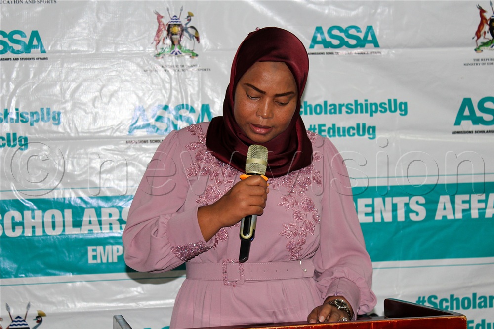 PSFU director of human resources Hajjat Husnah Natukundah speaking during the event.