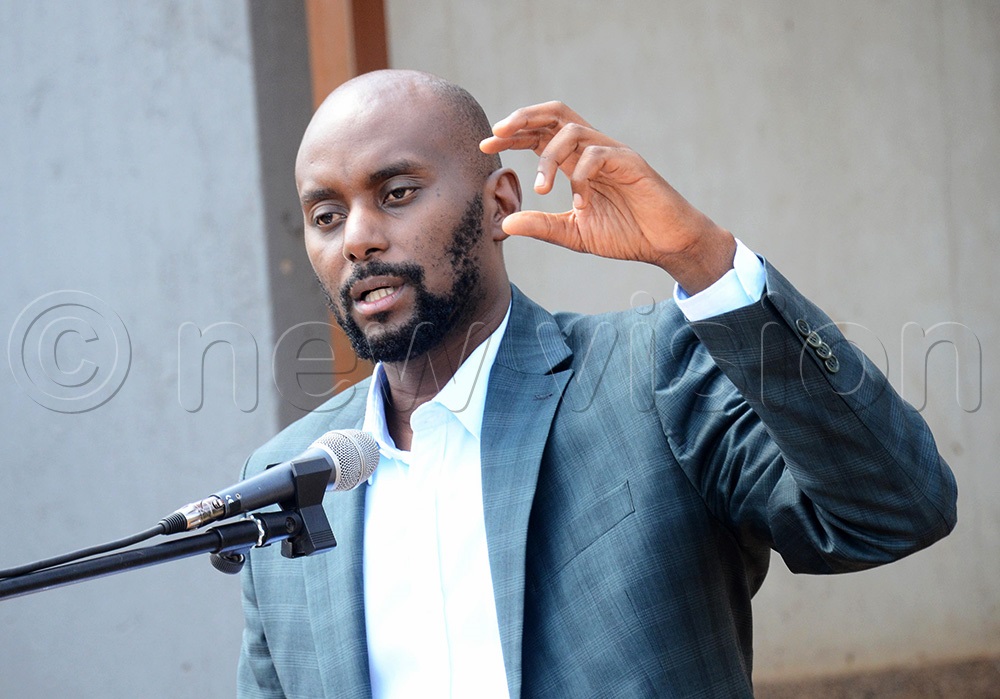 The NUP party Secretary General, David Lewis Rubongoya addressing the press conference at the NUP party headquarters in Makerere Kavule. (Photo by Isaac Nuwagaba)