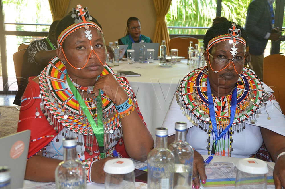 Kenyan women leaders, [L-R] Luijah Lesuuda and Jacckline Merinyi at the African pastoralists women gathering in Kampala, March 16, 2026. (Photo by Olandason Wanyama)
