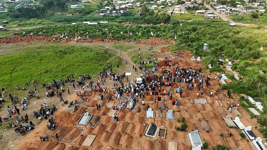 An aerial drone photo taken on June 23, 2026 shows a view of a cemetery near Bunia, Ituri Province, the Democratic Republic of the Congo. (Xinhua)