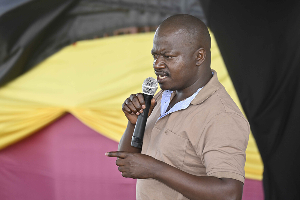 Ministry of Trade, Industry and Cooperatives (MTIC) Assistant Registrar of Cooperatives Joseph Lutalo gives a lecture to District Industrial Hub Chairpersons, RDC, Commercial officer, PWDs representatives and Youth SACCO chairperson leaders representatives from Regional President Industrial hubs of Sebei, Teso and Karamoja during the training of the Management of the SACCO funds from President Yoweri Kaguta Museveni at Karamoja Zonal Industrial hub Napak district October 18, 2025. (PPU)