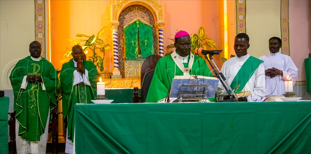Archbishop Raphael Wokorach PMony during a mass at the Holy Rosary Church in Gulu city.