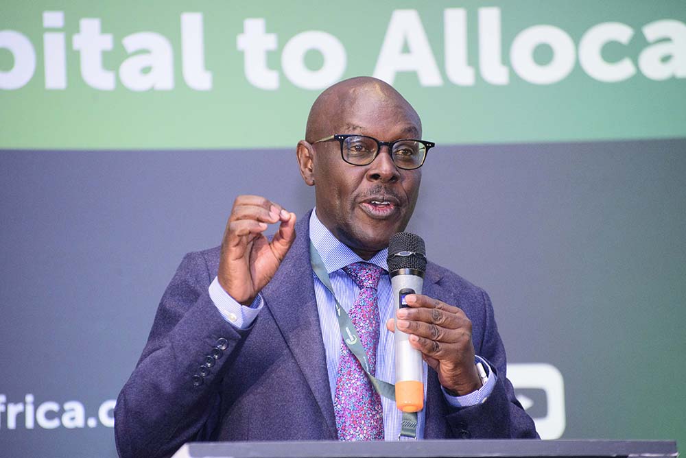 Evans Osano making remarks during the 3rd Sustainable Capital Markets Conference that opened in Nairobi on September 15.