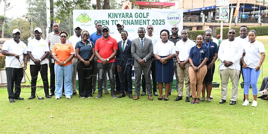 The different sponsors' representatives pose after the ceremonial tee-off after the launch of the Kinyara Golf Open at the Uganda Golf Club, November 6, 2025. Photo by Michael Nsubuga