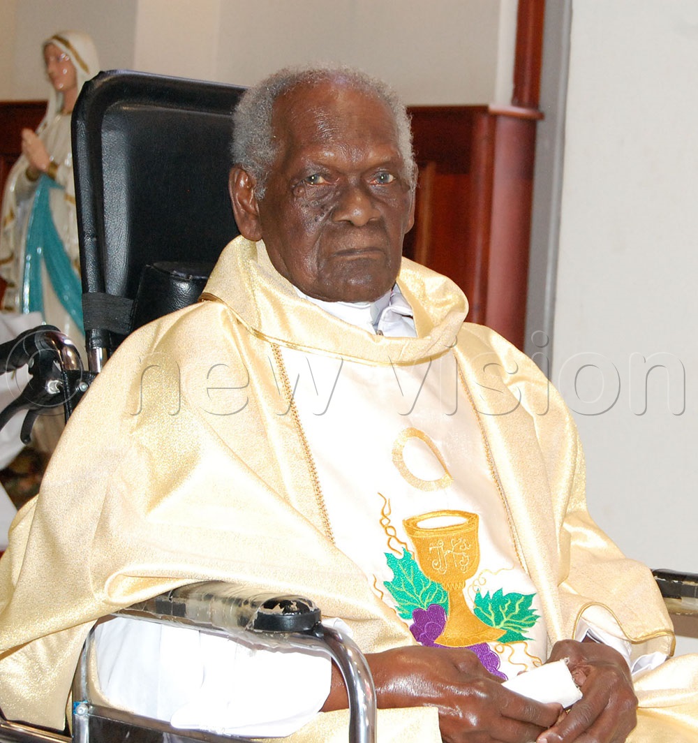 Msgr. Joseph Mugambe during the thanksgiving mass for his 100th birthday and 78th priestly anniversary at Christ the King Church Kampala on Sunday, November 23, 2025. (Photo by Mathias Mazinga)