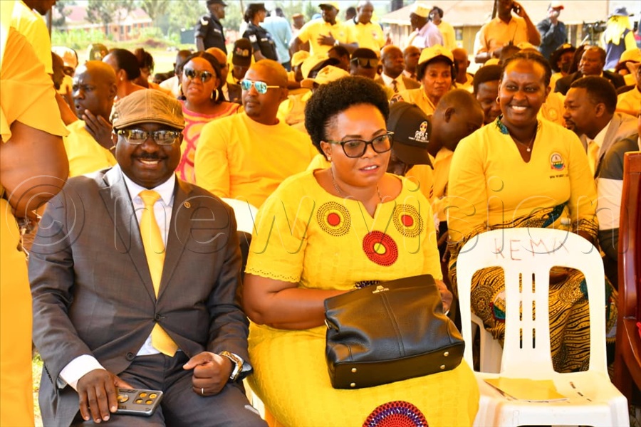Lands state minister Persis Namuganza and Mayuge LC 5 Frank Tibagendeka at the Mayuge rally.