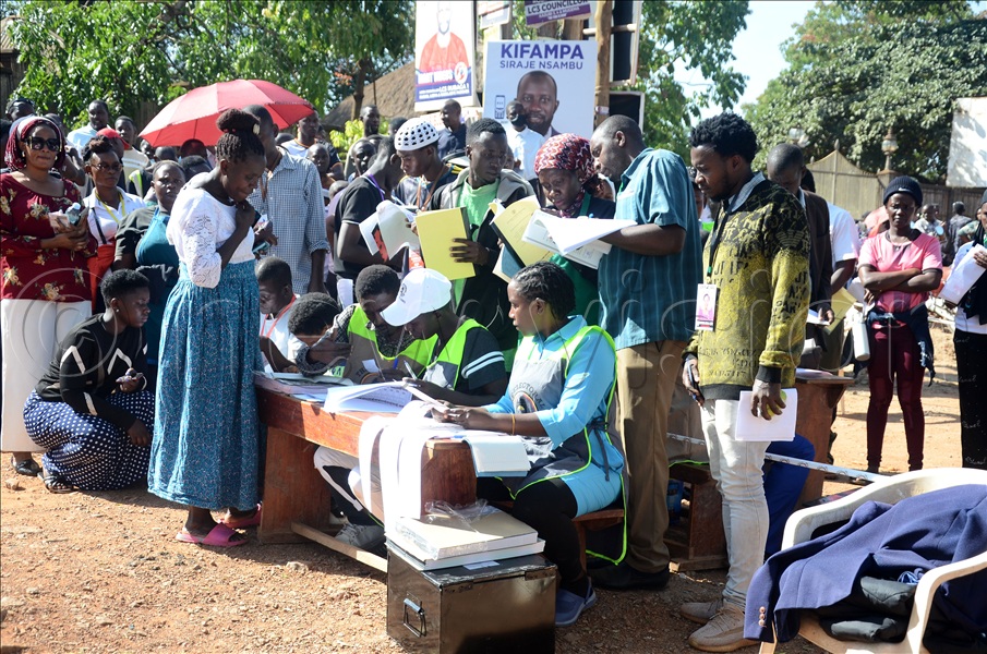 Polling agents clearing some of the voters at Masiro compound polling centre at Kasubi Rubaga North to cast their votes. This was during the presidential and parliamentary  elections on January 15, 2026.
