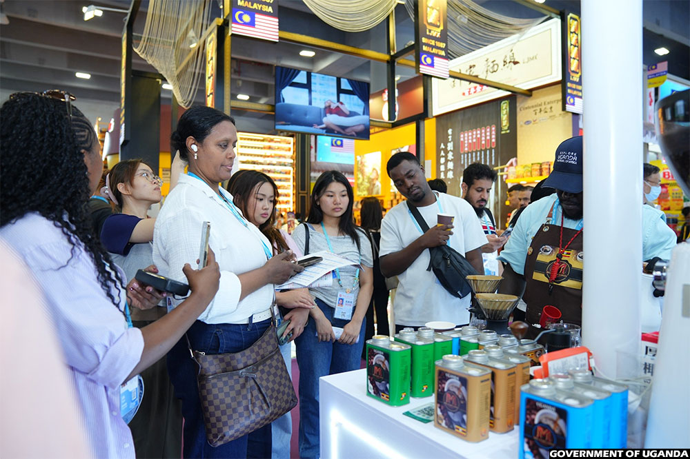 Patrons checking out items on display at Uganda's booth at the 2026 China Import and Export Fair&nbsp;