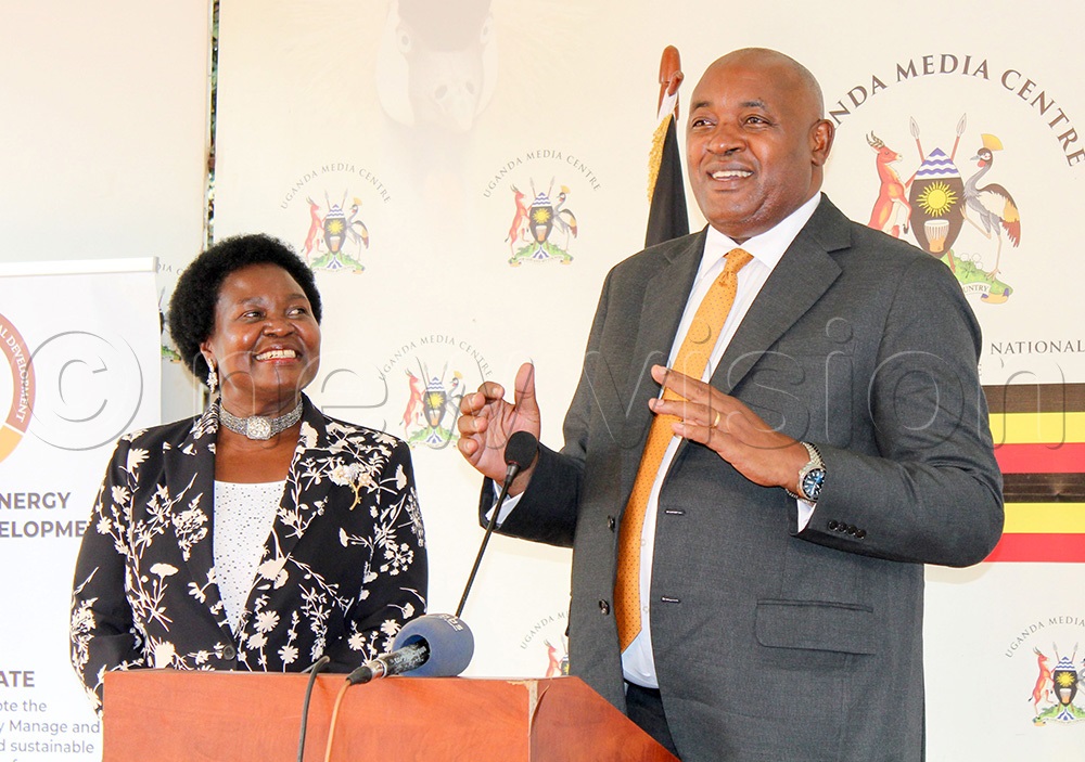 L&ndash;R: Ruth Nankabirwa Ssentamu, Minister of Energy and Mineral Development, and Chris Baryomunsi, Minister for ICT and National Guidance, address the media at the Uganda Media Centre, Kampala, on February 24, 2026. (Photo by Bridget Ahurira)