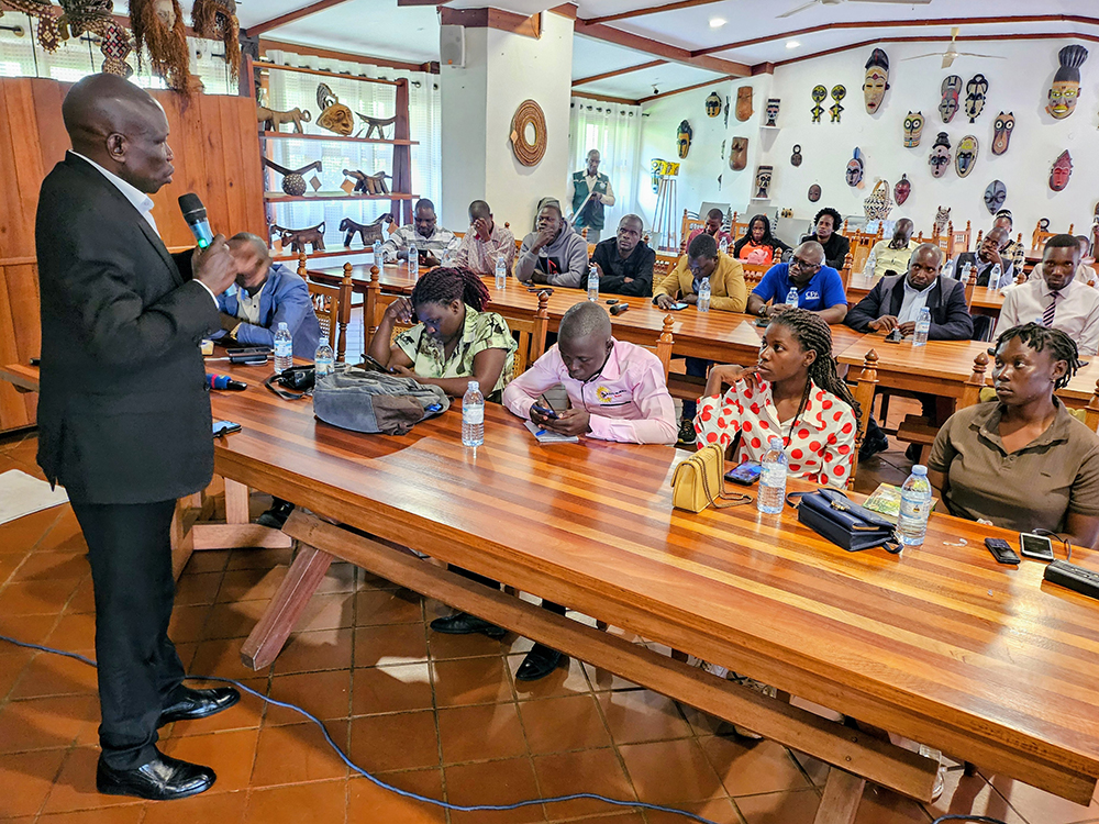 NARO Deputy Director General, Agricultural Technology Promotion, Dr. Sadik Kassim, speaking to journalists during a media training at Masindi hotel on Thursday.