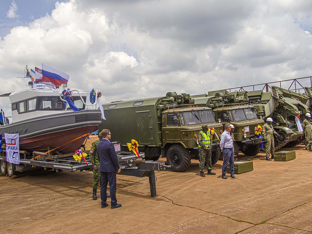 Some of the military equipment donated by Russia Federation exhibited after being received by President Museveni at Gaddafi Military Barracks on October 26, 2025. (Credit: PPU)