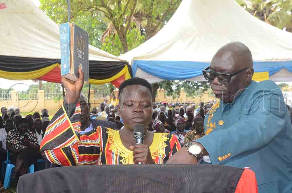 Hellas Amviko, taking oath as the deputy speaker of Yumbe district council. (Credit: Adam Gule)