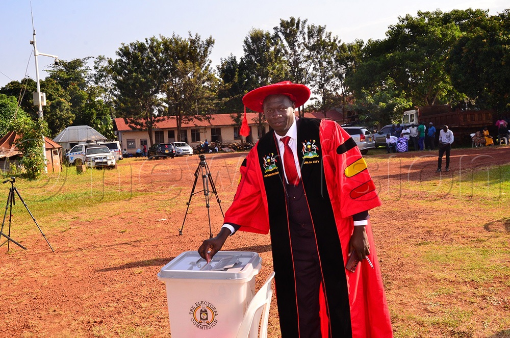 Ayub Wabika, the Jinja City Northern Division mayor casting his vote at the Bugembe division offices on Friday, July 3, 2026. (Photo by Jackie Nambogga)