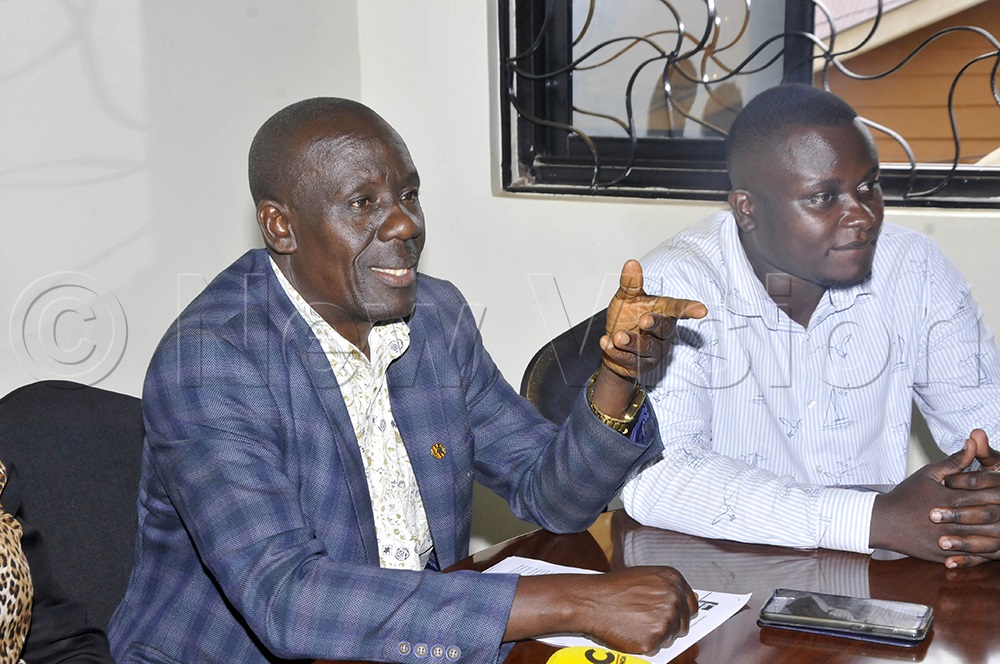The Secretary General of Jackson Erima Uganda Liberal Teachers Union (ULITU) and John Murungi the Manager of the ULITU SACCO while addressing a press conference In Kigowa suburb of Kampala 13 2025. (Photo by Wilfred Sanya)