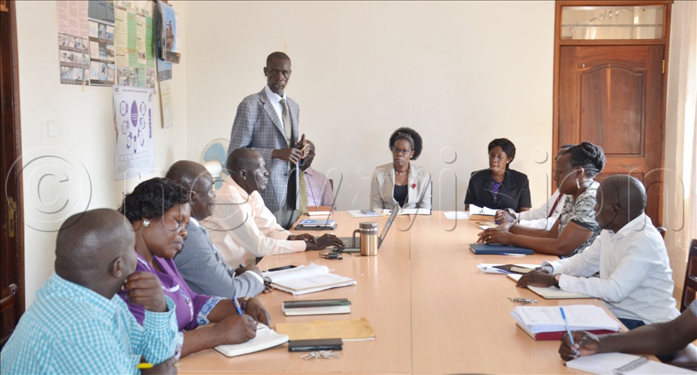 Christopher Oketayot, chief administrative officer Gulu (standing) speaking during the IG public officers&rsquo; declaration sensitization campaign in Gulu. 