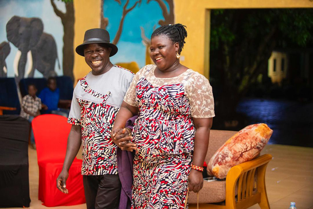Felix Ochola, the popular host of the Confession Show on Radio Rupiny, shows off his wife during the Valentines Day. (Photo by Claude Omona)