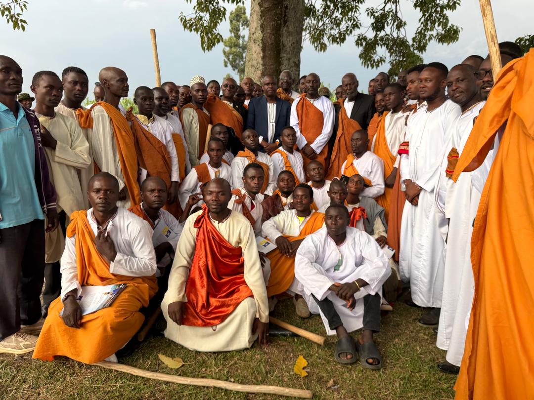 Newly appointed Omukama of Tooro, Edward Rukidi Nyabongo I, in a group photo with several elders on Saturday, September 12, 2026, following the burial of King Oyo Nyimba Kabamba Iguru Rukidi IV. (Courtesy)