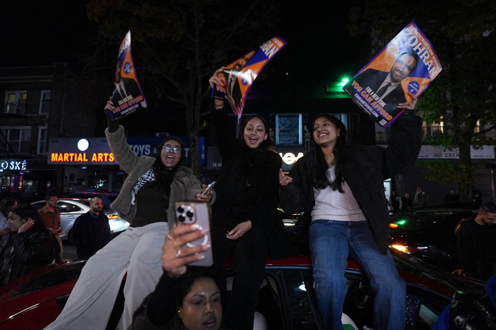 Muslim New Yorkers gather in Astoria, Queens, to celebrate Zohran Mamdaniâ€™s election victory on Tuesday, November 4, 2025. 