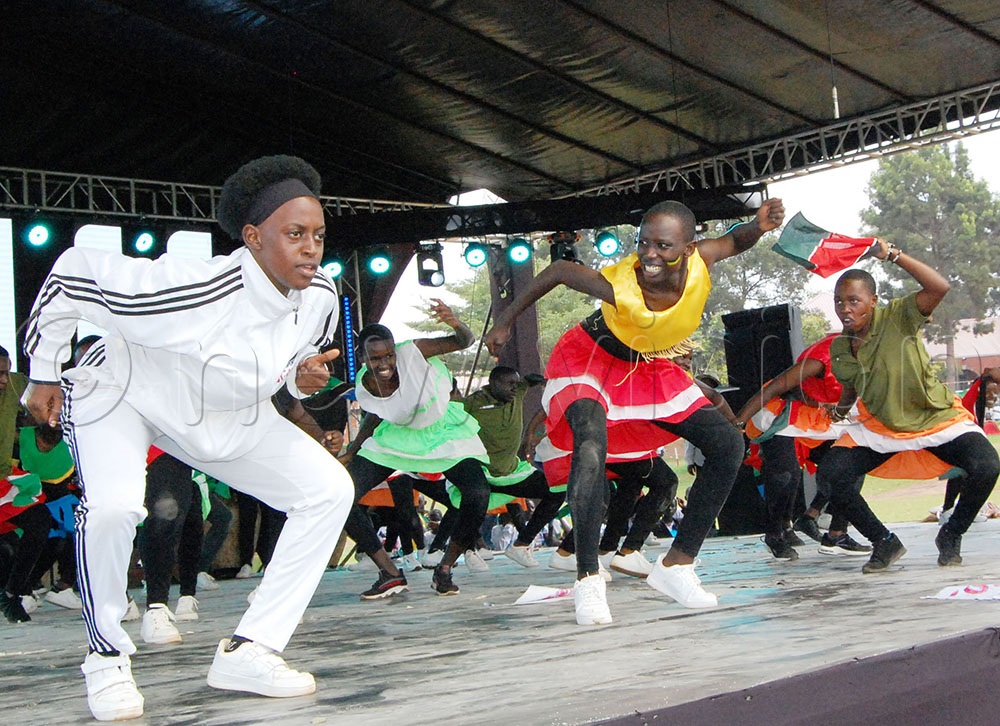 The students from Bweranyangi Girls' SS  in a creative dance action. (Photo by Mathias Mazinga)