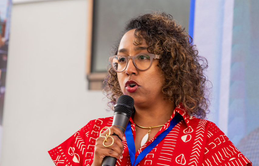 Neema Lyer during a panel session at DataFest Africa 2025 in Kampala. (Photo by Ivan Tibenkana)