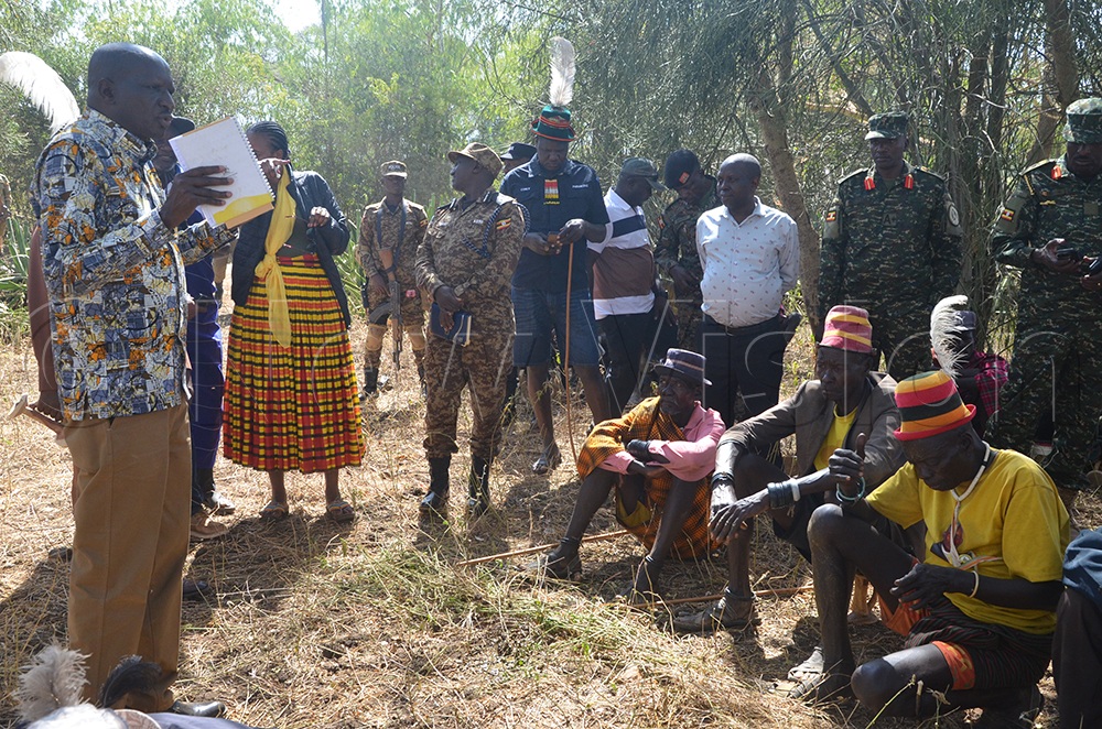 Minister for Karamoja affairs John Baptist Loi speaks at the event in Nakorete village. (Credit: Olandason Wanyama)