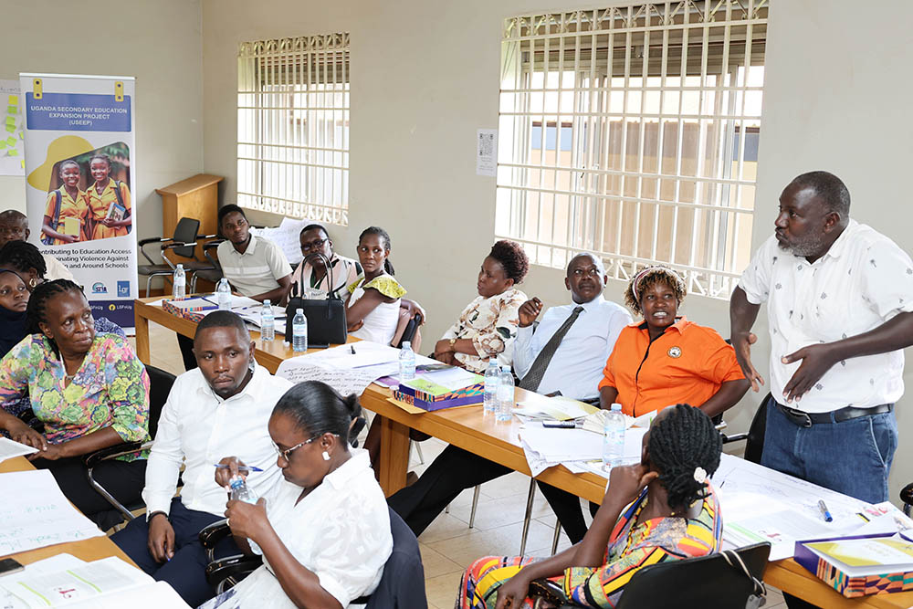 Waladde Abdulatif, a teacher at Kansanga Seed Secondary School, presents during the USEEP life skills training at Luigi Giussani Foundation in Kampala.