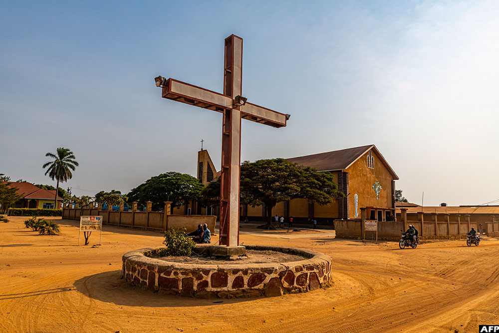 Huge cross in front of the Cathedral of Bunia, Ituri, Democratic Republic of Congo, Africa. (AFP)