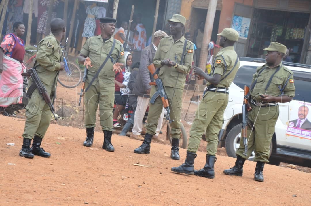 Police officers interacting on the campaign trail.