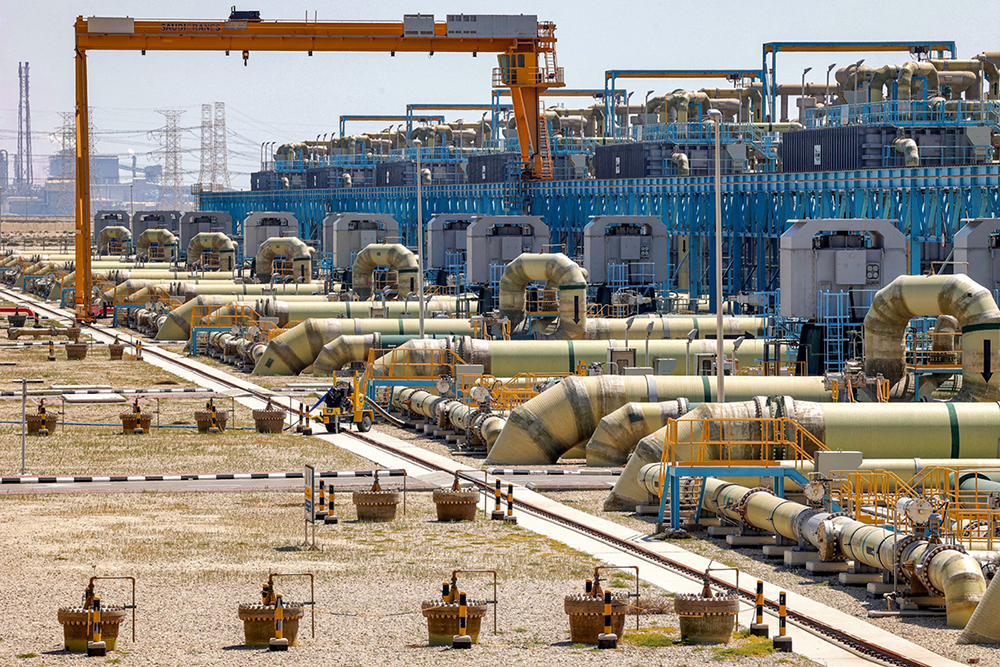 This picture taken on March 30, 2023 shows a view of the Ras al-Khair water desalination plant, owned by the Saudi government's Saline Water Conversion Corporation, along the Gulf coast in eastern Saudi Arabia. 