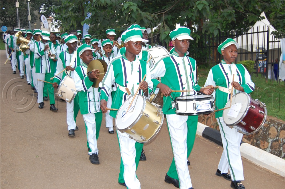 The brass band from Caltec Academy Makerere leading the procession for mass.