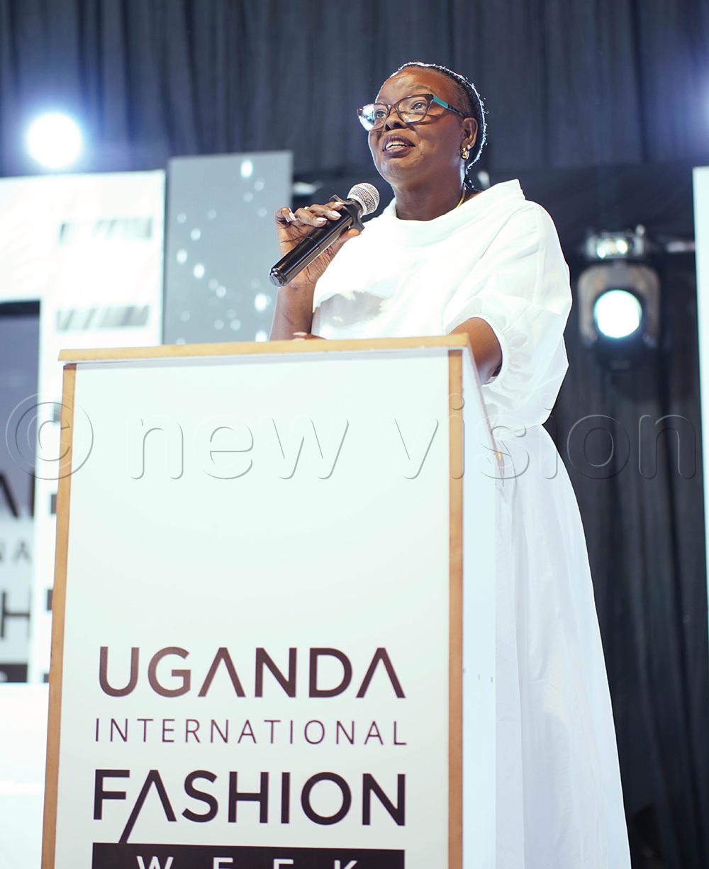 Santa Anzo, the founder of UIFW, addressing creatives. (Photo by Ignatius Kamya)