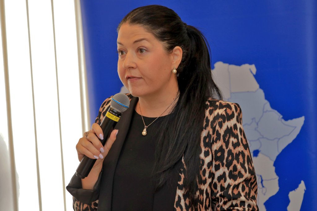 Dr Katja Yvonne Kerschbumer, head of the Austrian Embassy Development Co-operation, speaking during the endorsement ceremony at Mestil Hotel in Kampala. (Credit: Police)
