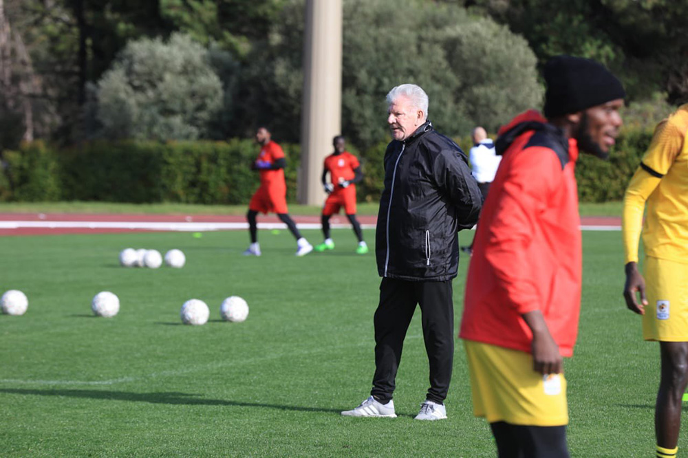 Uganda Cranes Monday's training session at the Stade Olympique Annex. (Courtesy Photo)