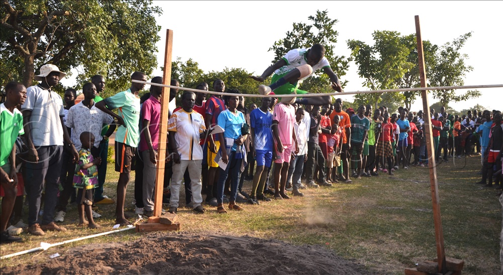 Boys participating in high jump during district competitions in Kapelebyong on Friday.