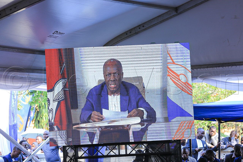 Kabaka Ronald Mutebi II delivering his speech digitally.