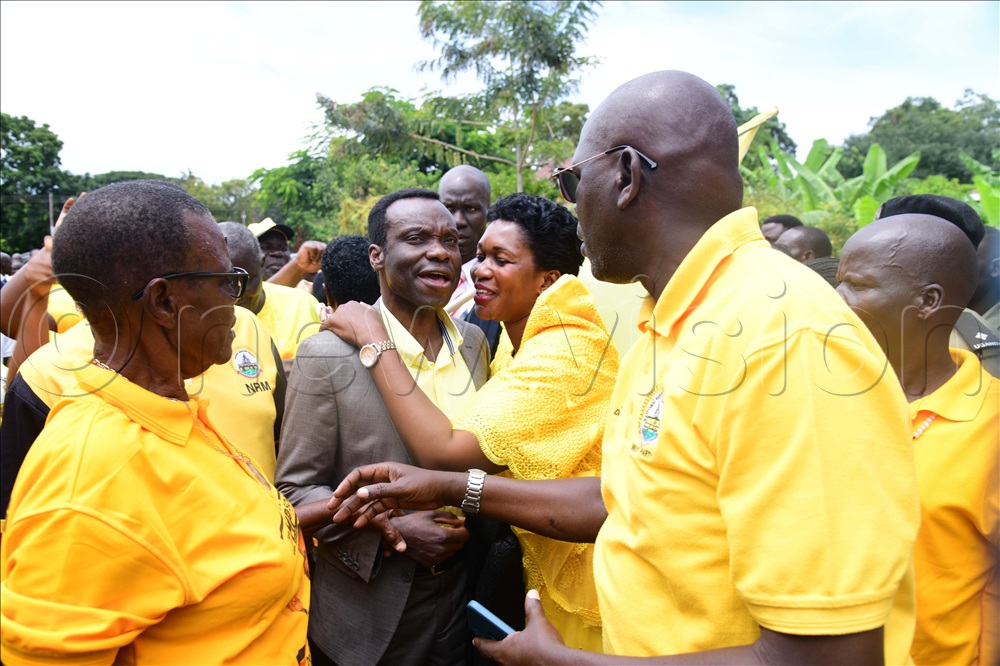 Soroti city woman MP aspirant Sarah Inachu embraces Calvin Echodu after his nomination as MP for Soroti city west.