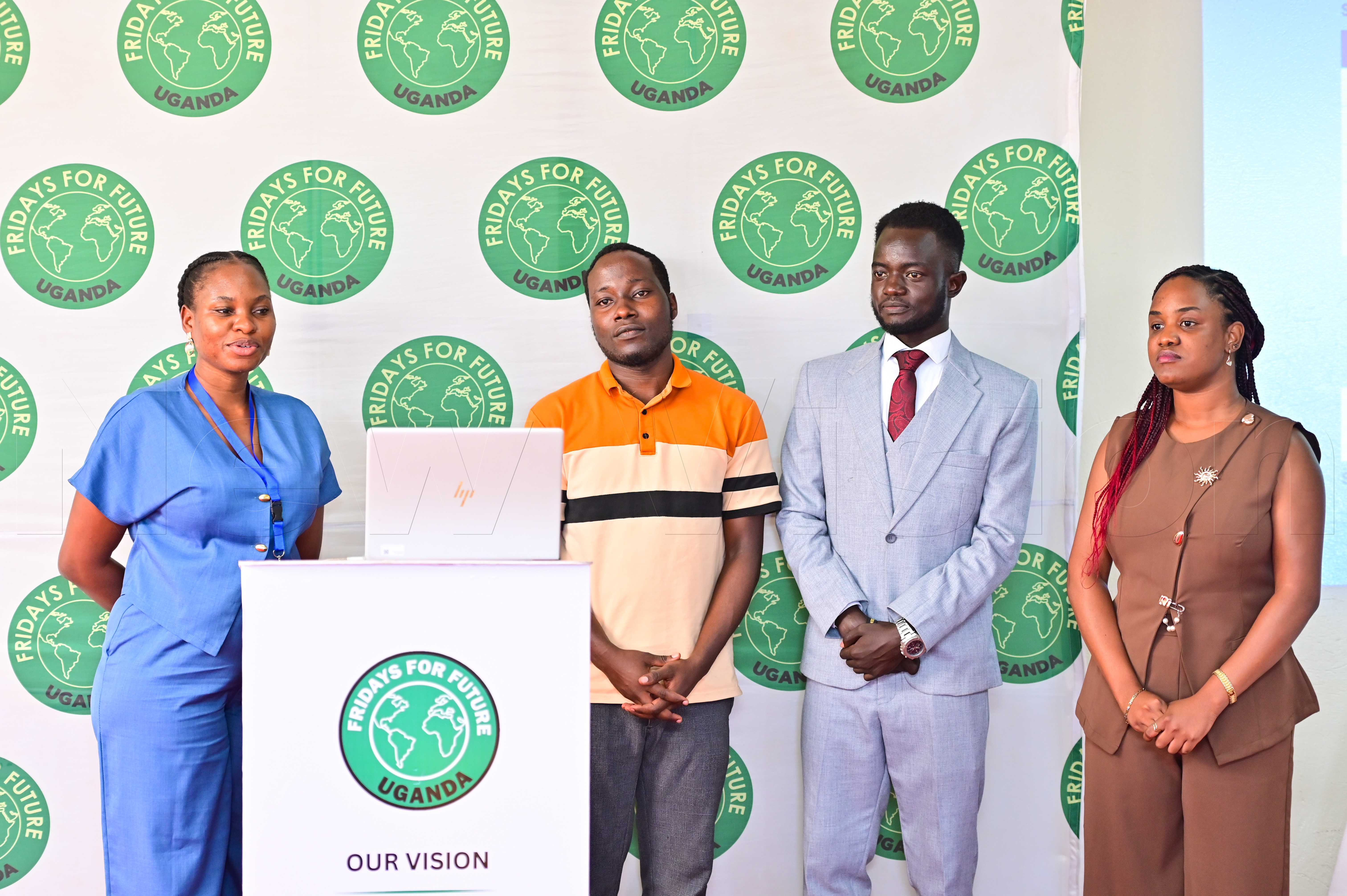 From the left: Hilda Nakabuye, Executive Director of Fridays for Future Uganda, and her team during the research presentation at Kolping Hotel, Makerere-Kavule.