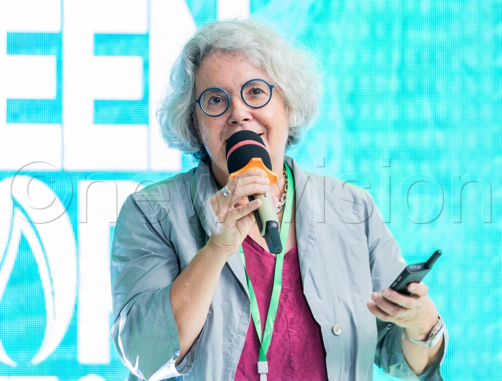 Karin Jeannette, chief executive officer of Swiss company ENNOS AG, speaks at the second Green Drops Summit organised by Sprinktech in Namanve on Wednesday. (Photo by Aloysious Kasoma)