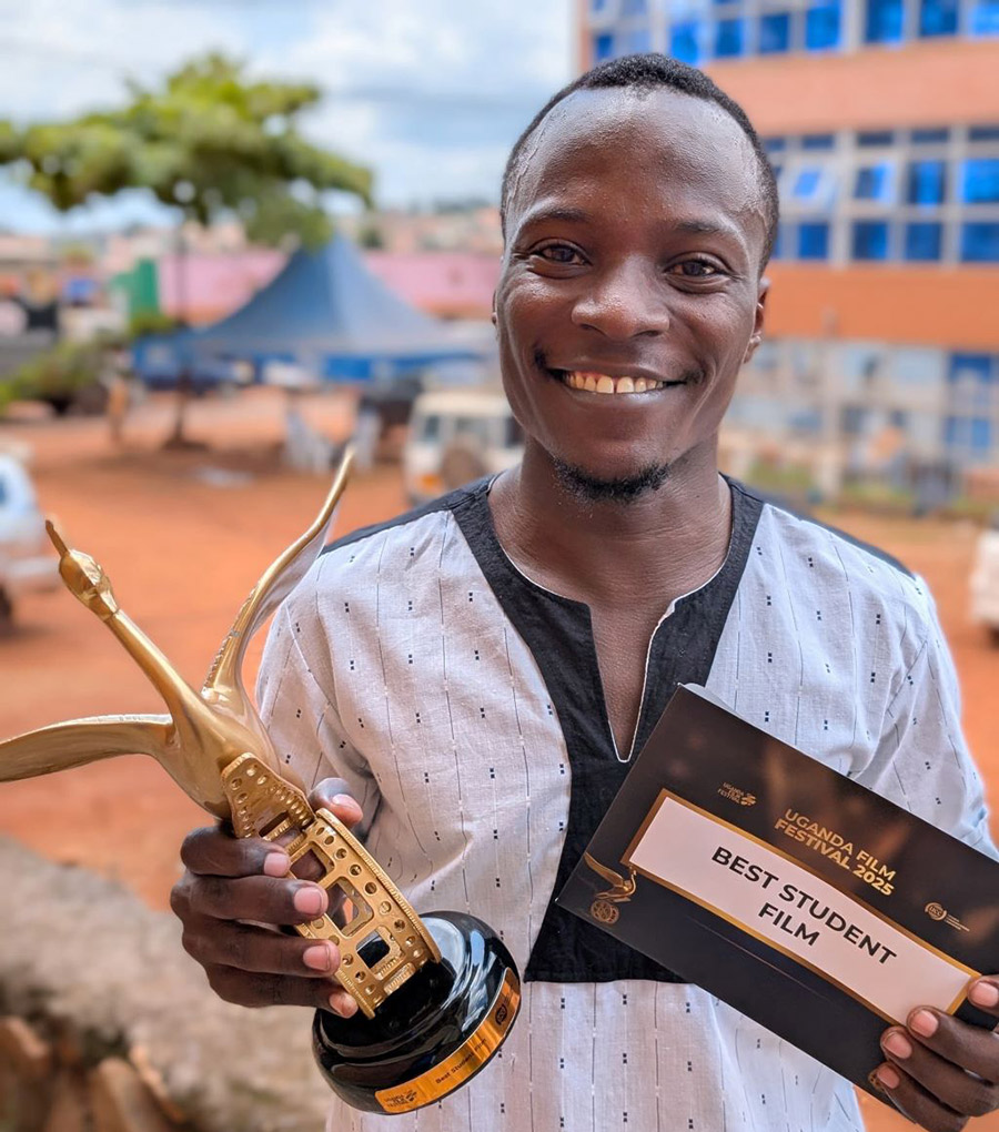: Brian Kabogozza with his best student film award