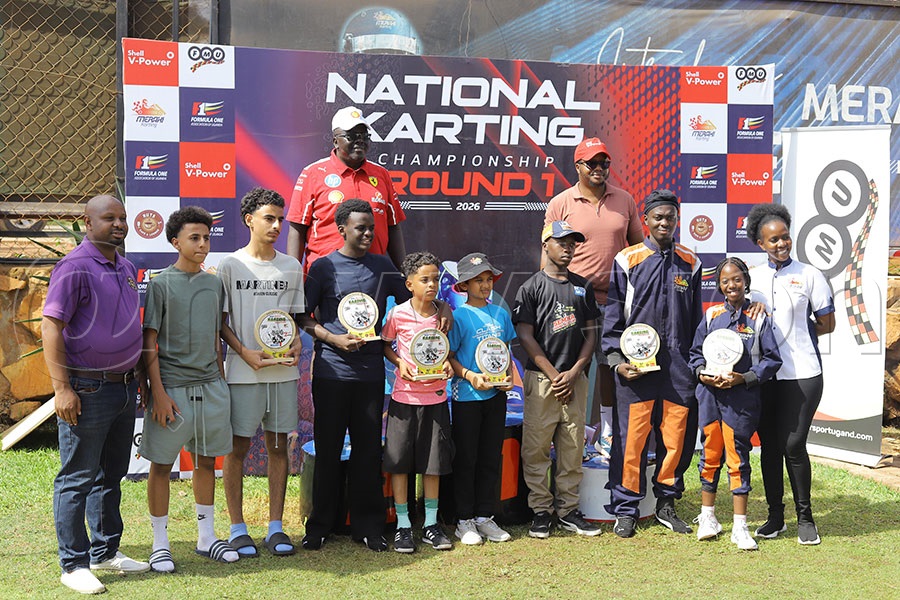 Formula 1 Uganda Association officials with winners of the 1st round of the National Karting Championship in Bugolobi. PHOTO: Johnson Were