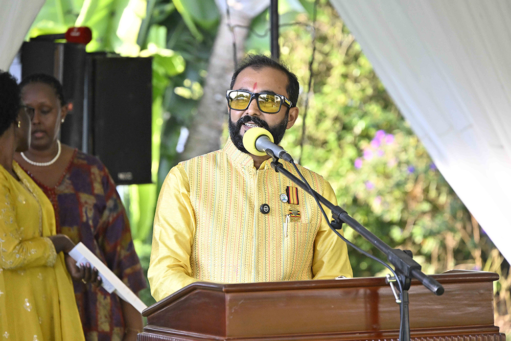 The chairman of the Indian Association in Uganda, Mr Paresh Mehta, making his remarks during the 2025 Diwali festival at the State House Entebbe on October 26, 2025. (PPU)