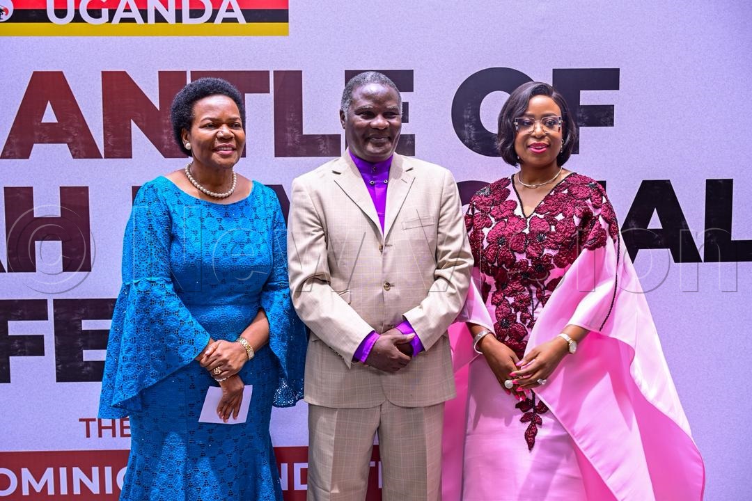 Irene Kauma, Undersecretary/Senior Private Secretary to the First Lady and Minister of Education and Sports (Left), Bishop Joshua Lwere (Centre) and Apostle Isi Igenegba, founder of The Mantle of Deborah global Apostolic and Prophetic movement.